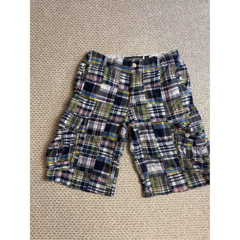 Old Navy Mens Patchwork Madras Plaid Cargo Shorts Blue Green Multi Size 33